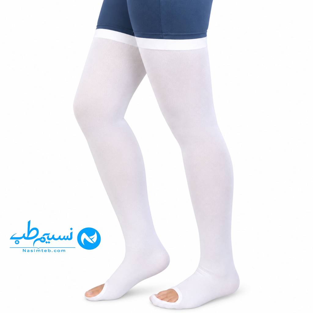 جوراب ضد آمبولی بالای ران طب و صنعت کد 75100 1 جوراب ضد آمبولی بالای ران طب و صنعت کد 75100